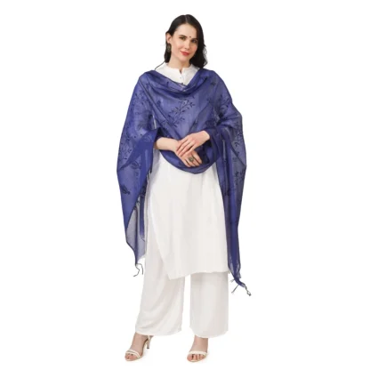 Women's Cotton Embroidered Dupatta (Blue, Length: 2.25 to 2.50 Mtr) - Image 2