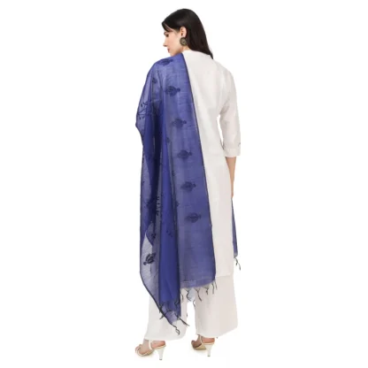 Women's Cotton Embroidered Dupatta (Blue, Length: 2.25 to 2.50 Mtr) - Image 3