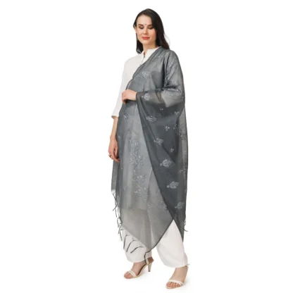 Women's Cotton Embroidered Dupatta (Grey, Length: 2.25 to 2.50 Mtr) - Image 5