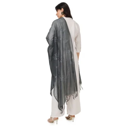 Women's Cotton Embroidered Dupatta (Grey, Length: 2.25 to 2.50 Mtr) - Image 3