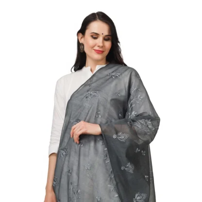 Women's Cotton Embroidered Dupatta (Grey, Length: 2.25 to 2.50 Mtr) - Image 4