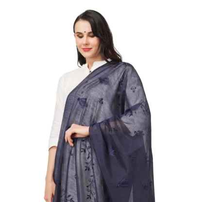 Women's Cotton Embroidered Dupatta (Dark Blue, Length: 2.25 to 2.50 Mtr) - Image 4