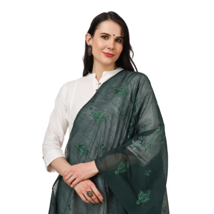 Women's Cotton Embroidered Dupatta (Green, Length: 2.25 to 2.50 Mtr) - Image 4