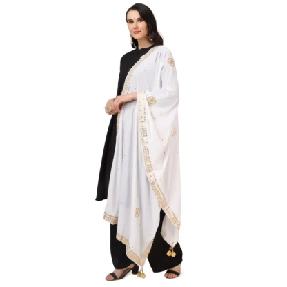 Women's Velvet Gotta Patti Dupatta (White, Length: 2.25 to 2.50 Mtr) - Image 5