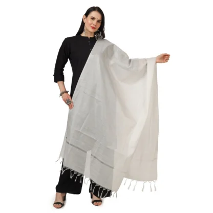 Women's Chanderi Solid Dupatta (White, Length: 2.25 to 2.50 Mtr)