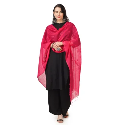 Women's Cotton Embroidered Dupatta (Maroon, Length: 2.25 to 2.50 Mtr) - Image 2