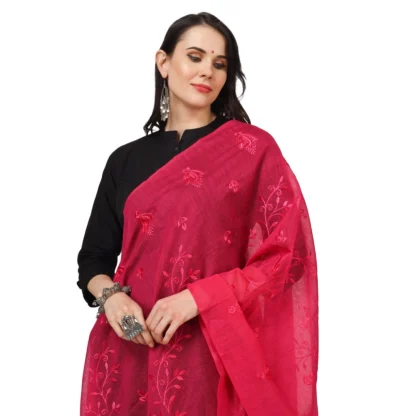 Women's Cotton Embroidered Dupatta (Maroon, Length: 2.25 to 2.50 Mtr) - Image 4