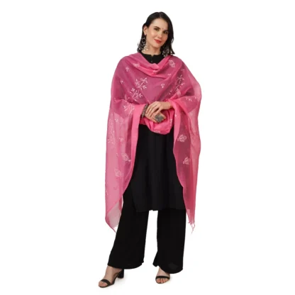 Women's Cotton Embroidered Dupatta (Pink, Length: 2.25 to 2.50 Mtr) - Image 2