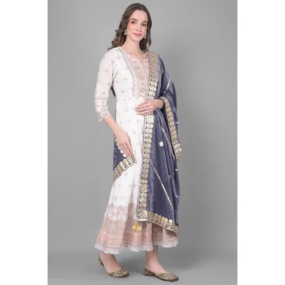 Women's Velvet Gotta Patti Dupatta (Grey, Length: 2.25 to 2.50 Mtr) - Image 3