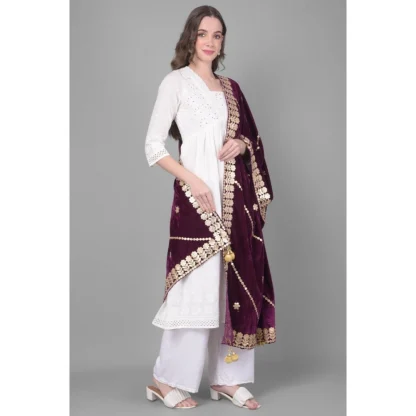 Women's Velvet Gotta Patti Dupatta (Wine, Length: 2.25 to 2.50 Mtr) - Image 2