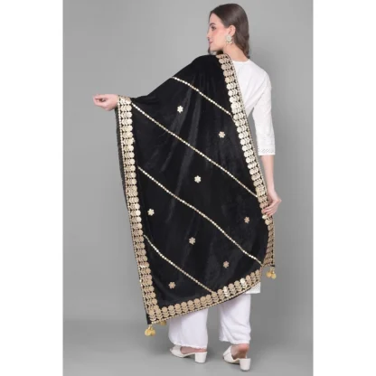 Women's Velvet Gotta Patti Dupatta (Black, Length: 2.25 to 2.50 Mtr) - Image 4