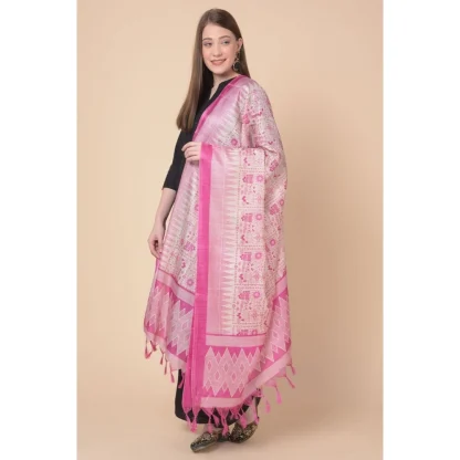 Women's Art Silk Printed Dupatta (Pink, Length: 2.25 to 2.50 Mtr) - Image 2