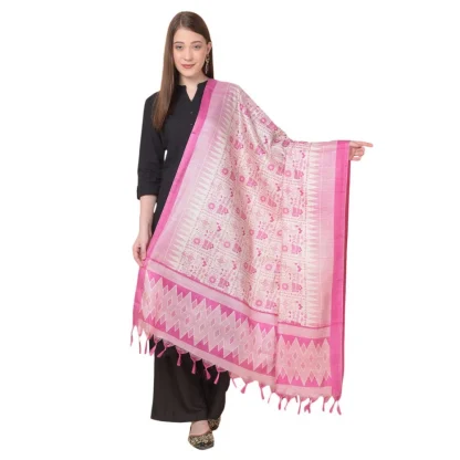 Women's Art Silk Printed Dupatta (Pink, Length: 2.25 to 2.50 Mtr)