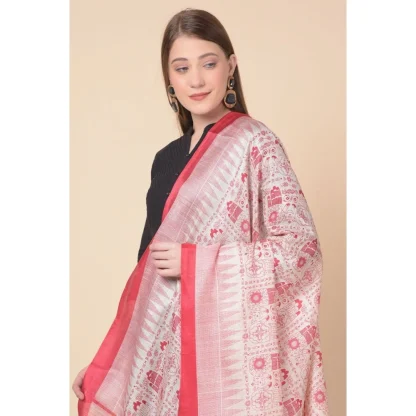 Women's Art Silk Printed Dupatta (Red, Length: 2.25 to 2.50 Mtr) - Image 3