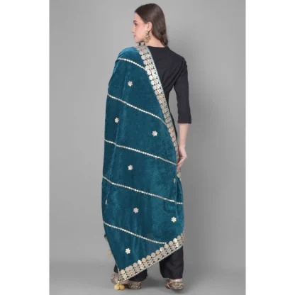 Women's Velvet Gotta Patti Dupatta (Teal, Length: 2.25 to 2.50 Mtr) - Image 4