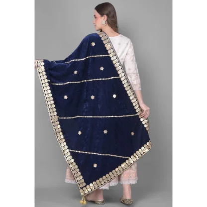 Women's Velvet Gotta Patti Dupatta (Navy, Length: 2.25 to 2.50 Mtr) - Image 4