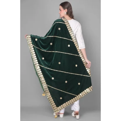 Women's Velvet Gotta Patti Dupatta (Green, Length: 2.25 to 2.50 Mtr) - Image 4