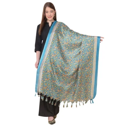 Women's Art Silk Printed Dupatta (Turquoise, Length: 2.25 to 2.50 Mtr)