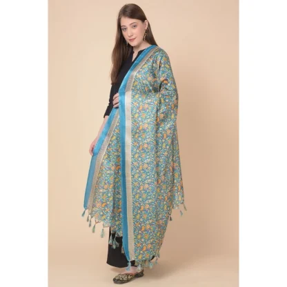 Women's Art Silk Printed Dupatta (Turquoise, Length: 2.25 to 2.50 Mtr) - Image 4