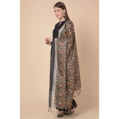 Women's Art Silk Printed Dupatta (Black, Length: 2.25 to 2.50 Mtr) - Image 4