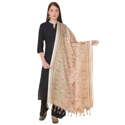 Women's Art Silk Printed Dupatta (White, Length: 2.25 to 2.50 Mtr)