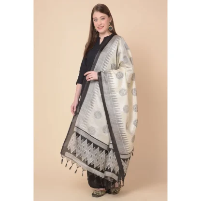 Women's Art Silk Printed Dupatta (Black, Length: 2.25 to 2.50 Mtr) - Image 2