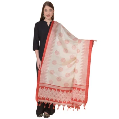 Women's Art Silk Printed Dupatta (Red, Length: 2.25 to 2.50 Mtr)