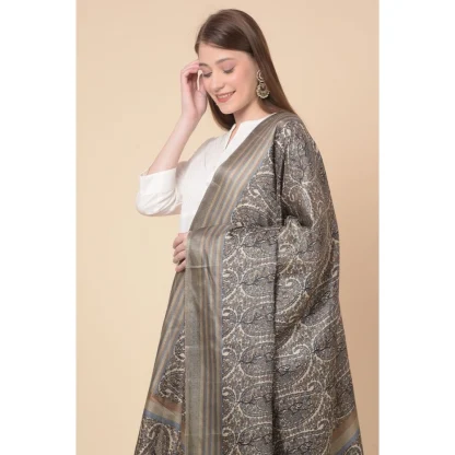 Women's Art Silk Printed Dupatta (Grey, Length: 2.25 to 2.50 Mtr) - Image 2