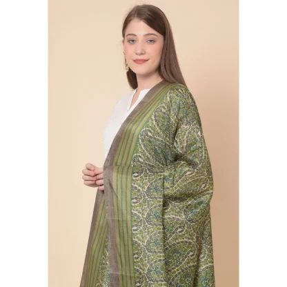 Women's Art Silk Printed Dupatta (Green, Length: 2.25 to 2.50 Mtr) - Image 2