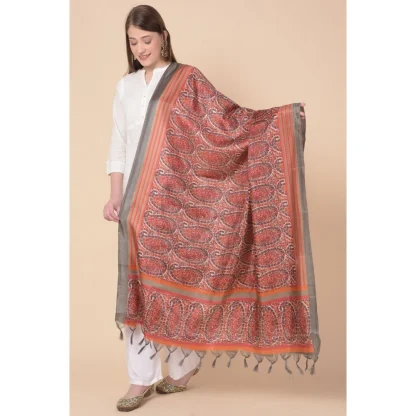 Women's Art Silk Printed Dupatta (Orange, Length: 2.25 to 2.50 Mtr) - Image 5