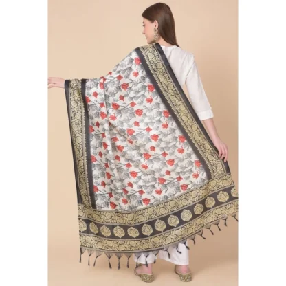 Women's Art Silk Printed Dupatta (Black, Length: 2.25 to 2.50 Mtr) - Image 5