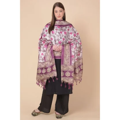 Women's Art Silk Printed Dupatta (Purple, Length: 2.25 to 2.50 Mtr) - Image 2