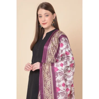 Women's Art Silk Printed Dupatta (Purple, Length: 2.25 to 2.50 Mtr) - Image 3