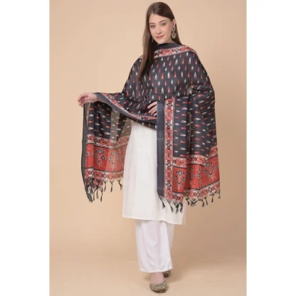 Women's Art Silk Printed Dupatta (Black, Length: 2.25 to 2.50 Mtr) - Image 4