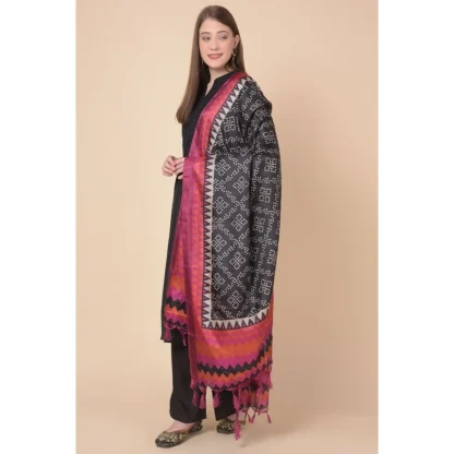 Women's Art Silk Printed Dupatta (Black, Length: 2.25 to 2.50 Mtr) - Image 2