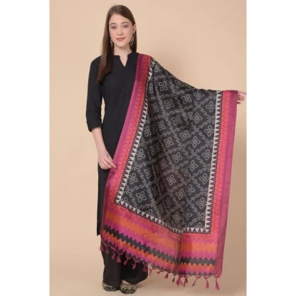 Women's Art Silk Printed Dupatta (Black, Length: 2.25 to 2.50 Mtr) - Image 5