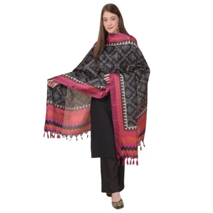 Women's Art Silk Printed Dupatta (Black, Length: 2.25 to 2.50 Mtr)