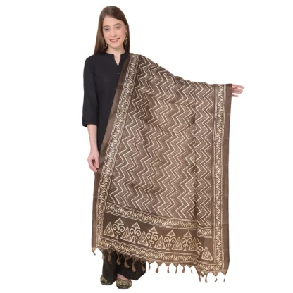 Women's Art Silk Printed Dupatta (Brown, Length: 2.25 to 2.50 Mtr)