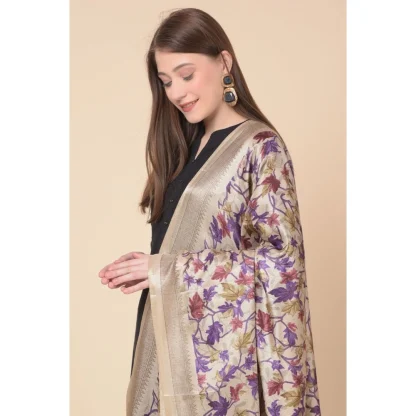 Women's Art Silk Printed Dupatta (Gold, Length: 2.25 to 2.50 Mtr) - Image 2