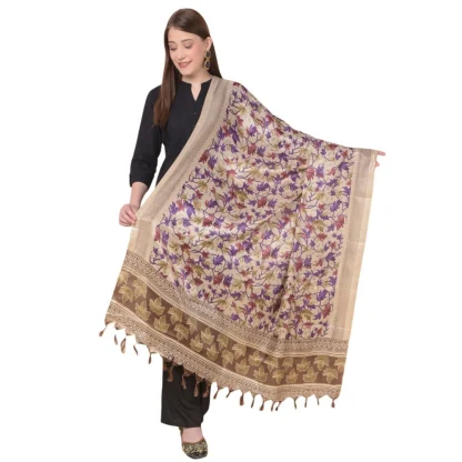 Women's Art Silk Printed Dupatta (Gold, Length: 2.25 to 2.50 Mtr)