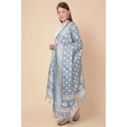 Women's Art Silk Printed Dupatta (Grey, Length: 2.25 to 2.50 Mtr) - Image 4