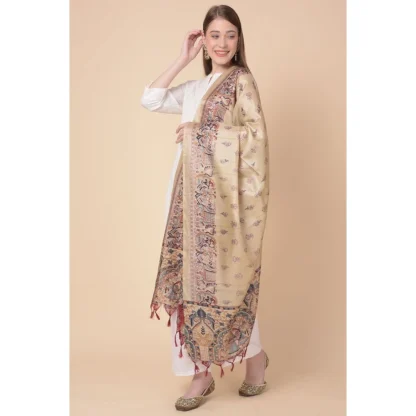 Women's Art Silk Printed Dupatta (Gold, Length: 2.25 to 2.50 Mtr) - Image 4