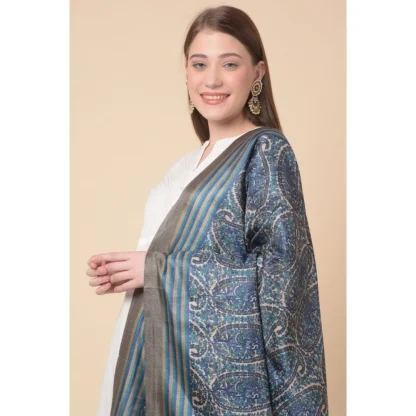 Women's Art Silk Printed Dupatta (Blue, Length: 2.25 to 2.50 Mtr) - Image 2