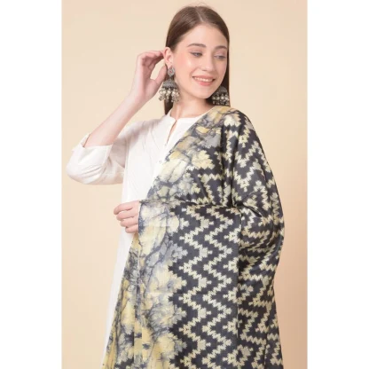 Women's Art Silk Printed Dupatta (Black, Length: 2.25 to 2.50 Mtr) - Image 3