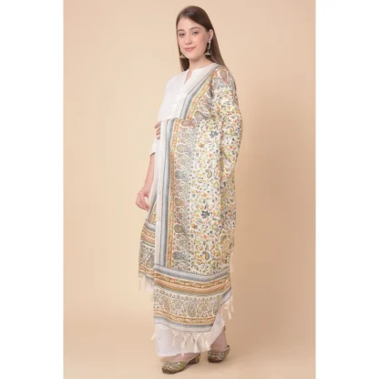 Women's Art Silk Printed Dupatta (White, Length: 2.25 to 2.50 Mtr) - Image 4