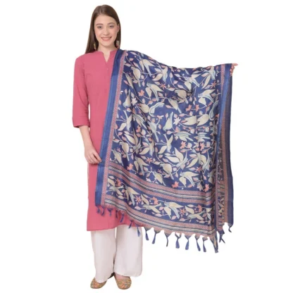 Women's Art Silk Printed Dupatta (Blue, Length: 2.25 to 2.50 Mtr)