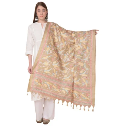 Women's Art Silk Printed Dupatta (Light Brown, Length: 2.25 to 2.50 Mtr)