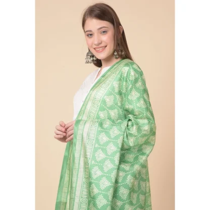 Women's Art Silk Printed Dupatta (Light Green, Length: 2.25 to 2.50 Mtr) - Image 3