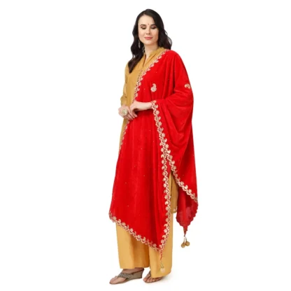 Women's Velvet Gotta Patti Dupatta (Red, Length: 2.25 to 2.50 Mtr) - Image 5