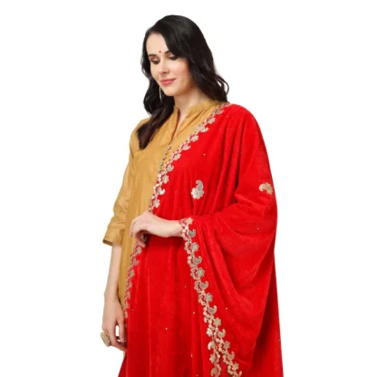 Women's Velvet Gotta Patti Dupatta (Red, Length: 2.25 to 2.50 Mtr) - Image 4